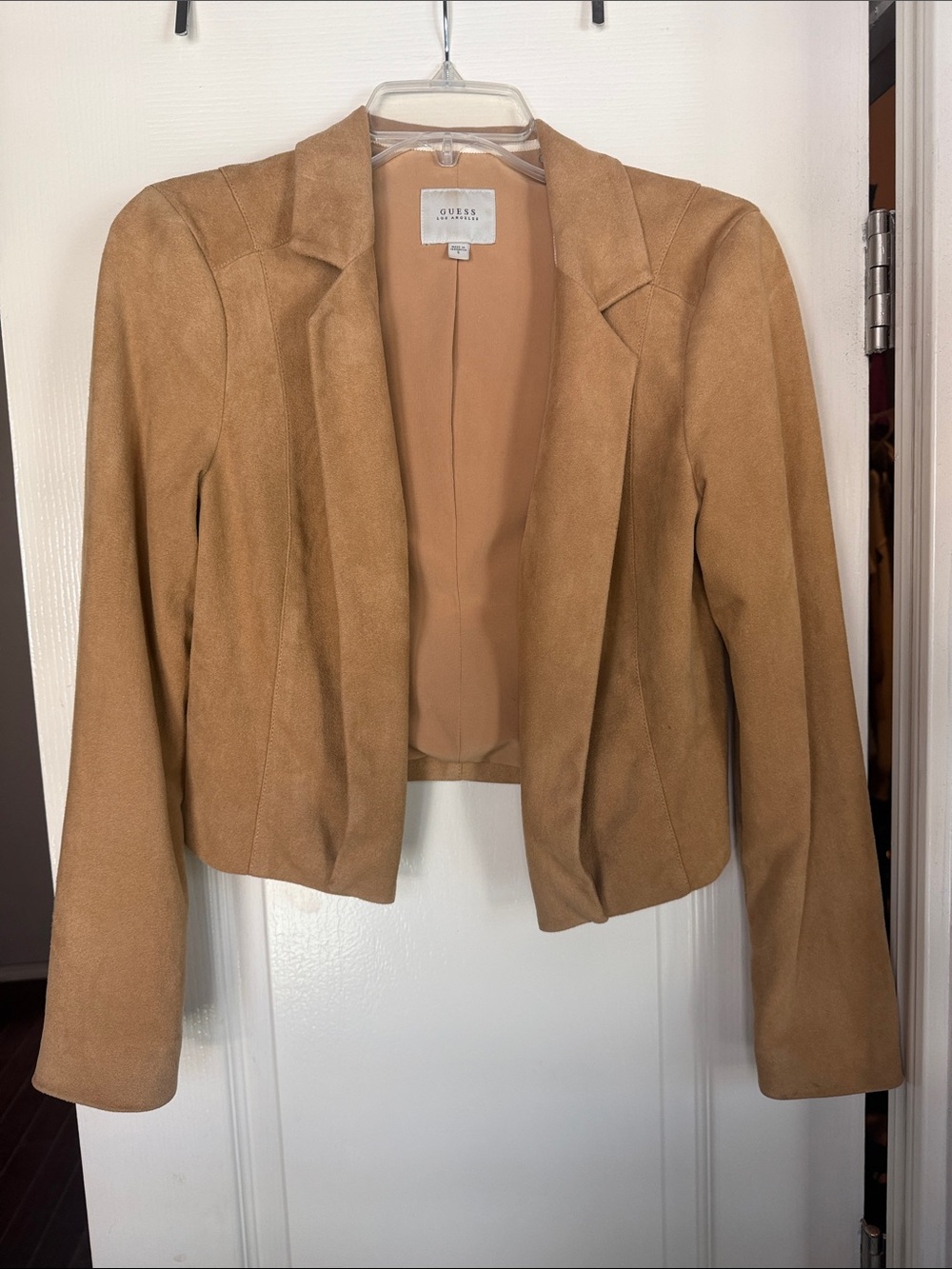 GUESS Women's Camel Suede Open Front Blazer Jacket